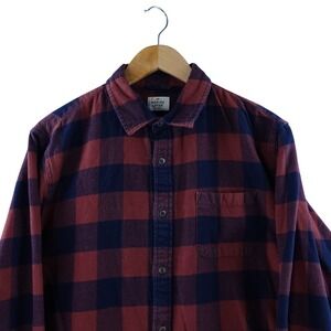 Marine Layer Mens Large Red Navy Buffalo Plaid Flannel Button Down Shirt Cotton